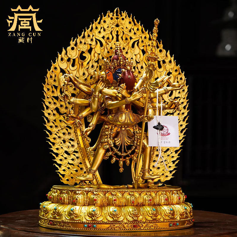 手工铜《胜乐金刚》宝石镶嵌全鎏金《上乐金刚》家用铜像摆件