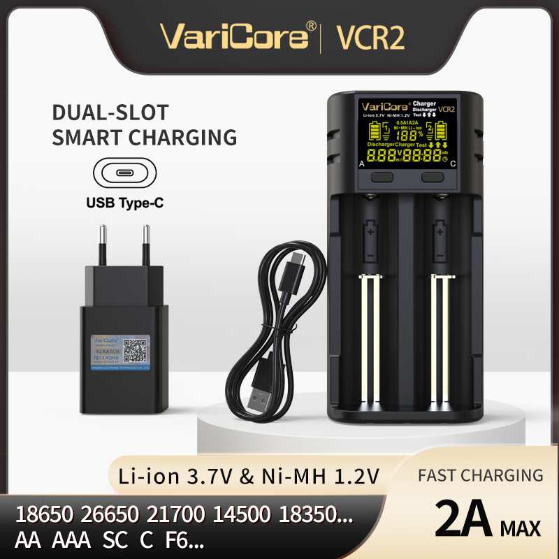 VariCore 3.7V 18650 21700 1.2V AA AAA 2槽智能镍氢锂电池充器