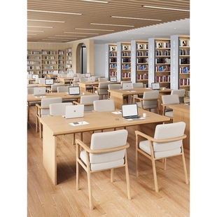 可定学校图书馆阅览室阅读桌子共享书店书桌办公会议长条桌椅组g&