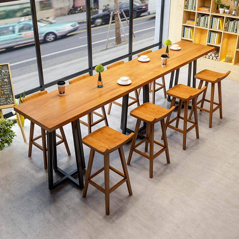 咖啡厅奶茶店休闲隔断高脚桌图书馆餐厅靠墙吧台桌实木长条吧台桌