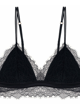 法式性感舒适Bralette无钢圈睫毛蕾丝半棉薄软杯防凸点文胸黑色