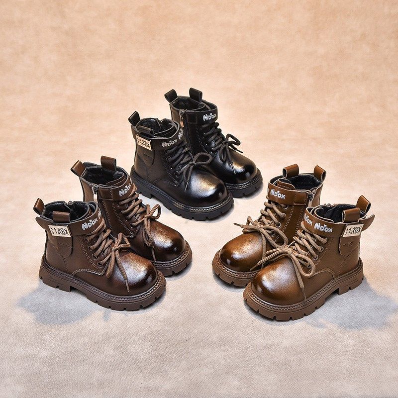 男童帅气马丁靴加绒2024新款男孩儿童靴子英伦风秋冬鞋子皮鞋短靴