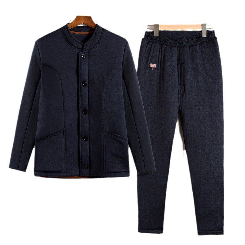 中老年驼绒套装男士冬季保暖两件套加绒加厚棉袄老人爸爸棉衣棉裤