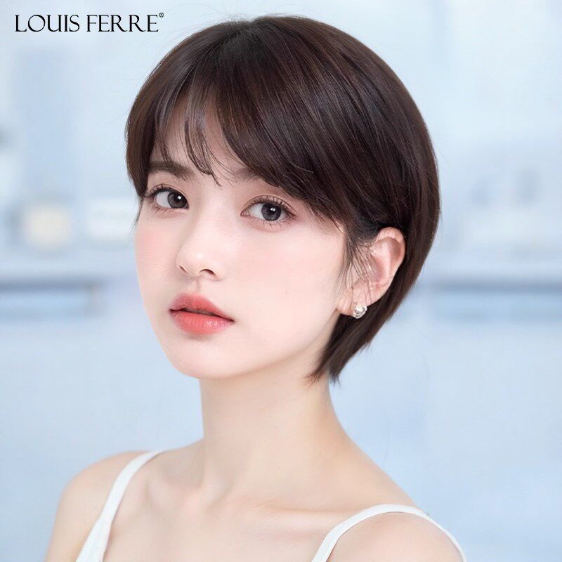 短发假发全头套女真人发丝隐形无痕减龄自M然透气挂耳波波发假发