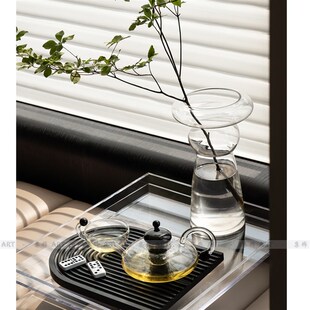 现代亚克力透明托盘家居玻璃花器组D合样板房飘窗黑色N形托盘摆件