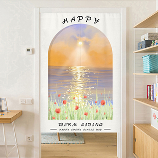 奶油风门帘隔断帘卧室女生半帘短帘免打孔厨房厕所遮挡布帘ins风