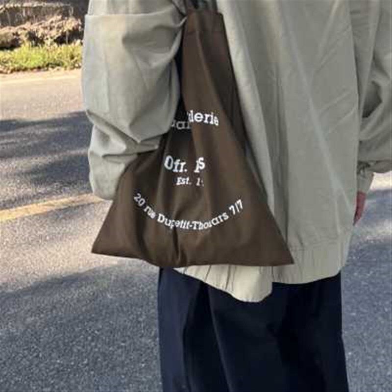 超大号收纳袋环保帆布轻便购物定制手提折叠百搭T字母单肩学生补