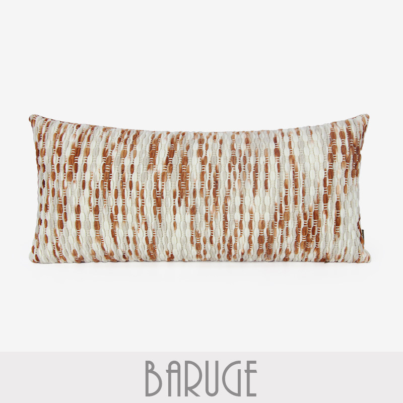 橘+白色渐变编织腰枕客厅沙发长条D枕床头靠枕装饰靠包奶油风法式