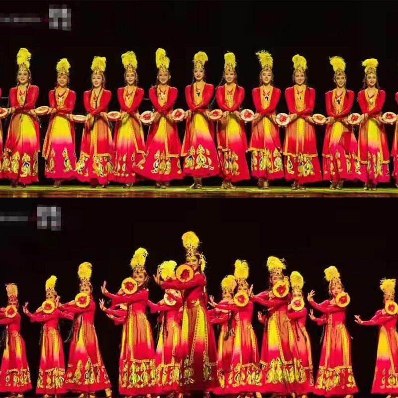 少数民族舞蹈民族大学群舞石榴红了演出舞N表演服装新疆舞台服装