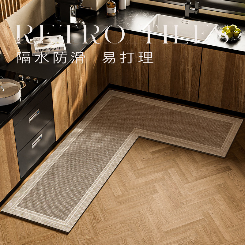 侘寂风L型厨房专用地垫防滑防水防油耐脏脚垫可擦免洗拐角U形地毯,居家布艺,厨房地垫,淘宝优惠券,粉丝福利购,淘宝优惠卷