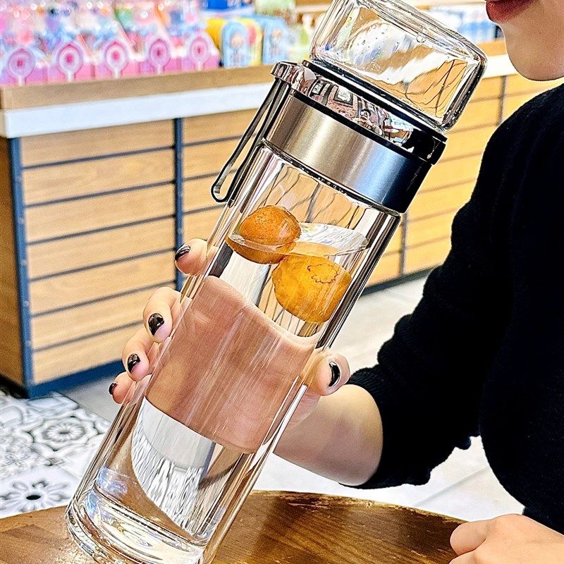 高档男士水杯带盖喝水大容量双层高硼硅玻璃杯茶水分离泡茶杯子,餐饮具,玻璃杯,淘宝优惠券,粉丝福利购,淘宝优惠卷