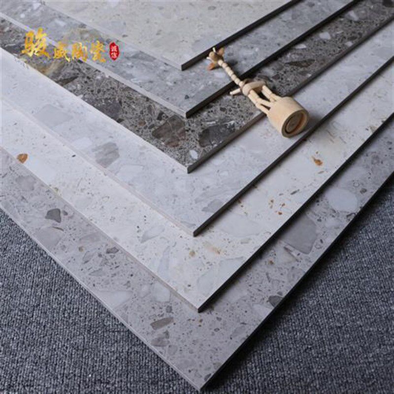 新款仿古水磨石瓷砖600x600奶茶店商场防滑地砖800x800餐厅灰色地