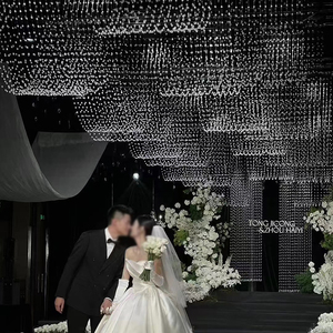婚庆波浪水晶珠帘珠串珠链婚礼水晶串吊顶线帘装饰V水波帘挂好发
