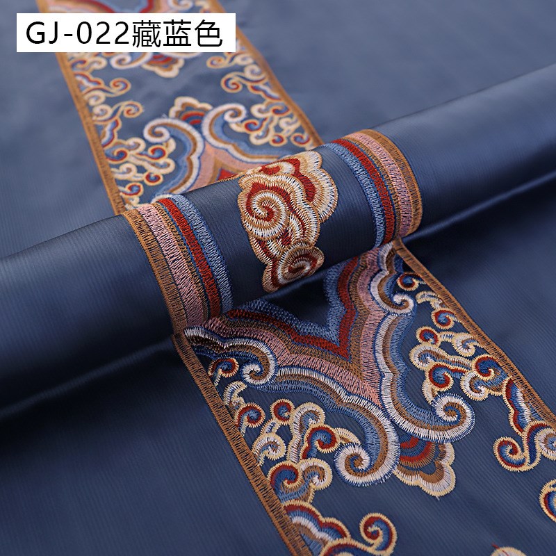 新中式电脑绣花沙发布红木沙发抱枕坐垫面料云纹桌旗窗帘布料供应