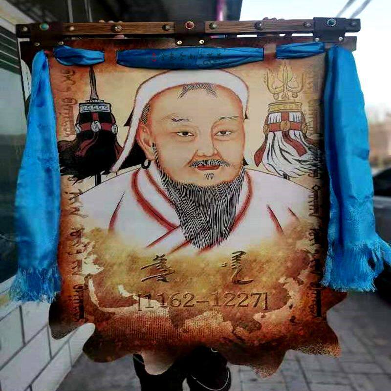 内蒙古皮画成吉思汗民q族特色工艺品装饰壁画蒙古包餐厅装饰画挂