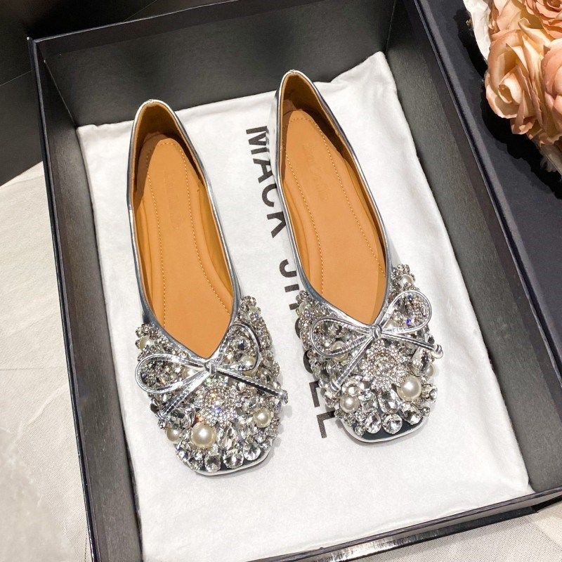 韩系温柔珍珠水钻甜美蝴蝶结仙女平底银色婚鞋伴娘鞋精致宴会女鞋,女鞋,浅口单鞋,淘宝优惠券,粉丝福利购,淘宝优惠卷