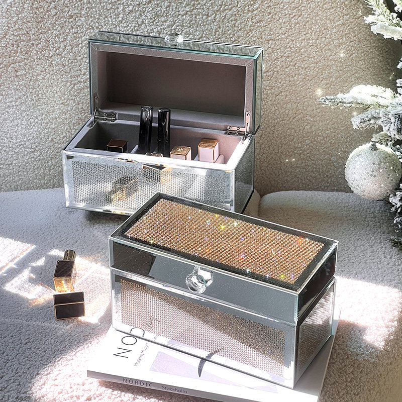 口红收纳盒防尘高级感镶钻大容量桌面口红盒唇釉架子带盖避光玻璃,收纳整理,口红收纳包/盒/袋,淘宝优惠券,粉丝福利购,淘宝优惠卷