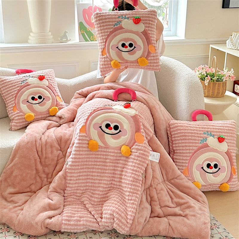 蓝色抱枕被子两用可爱汽s车沙发盖毯加厚办公室学生宿舍午休枕头