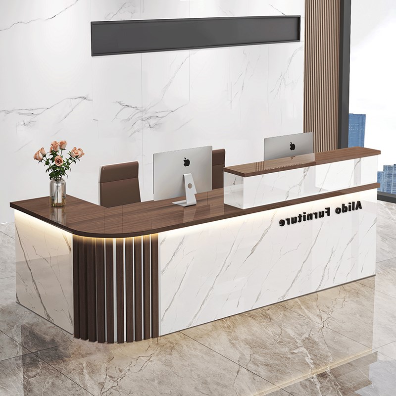 转角前台接待台桌新中式吧台收银台公司柜台餐饮U店商用店铺小型