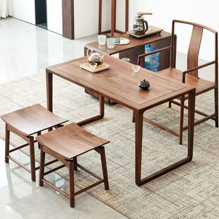 新中式茶桌椅组合小户型茶台阳台三件套黑胡桃木功夫实木茶几家用