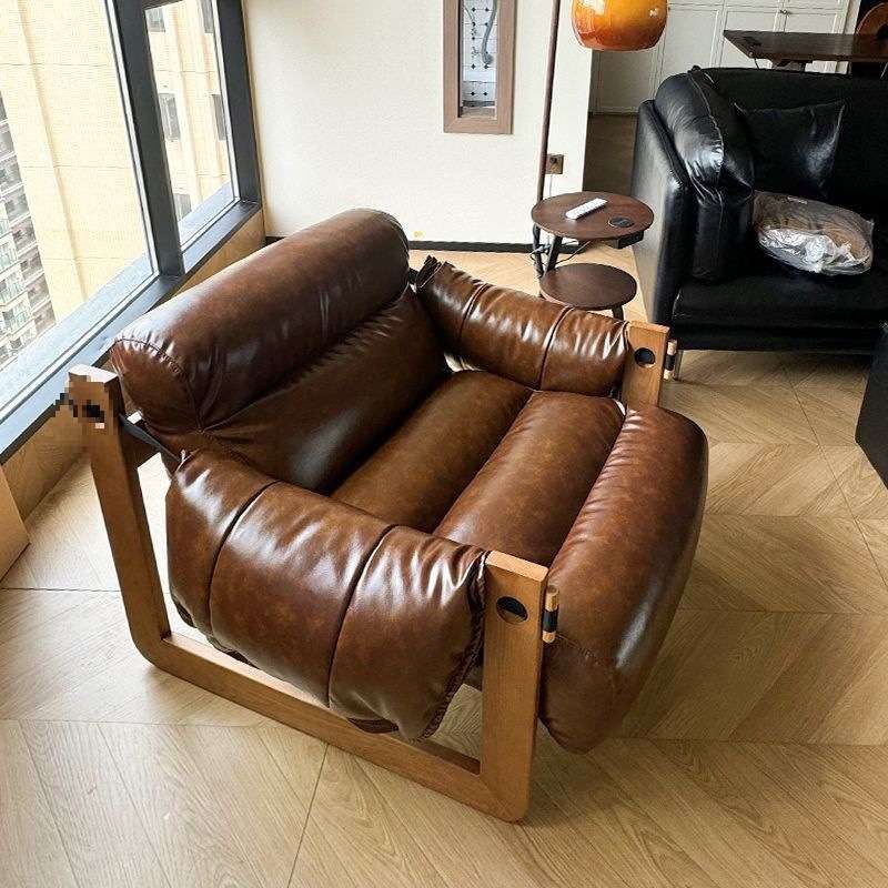 懒人沙发单人客厅意式复古休闲设计师轻奢实木泽西岛沙发椅躺椅