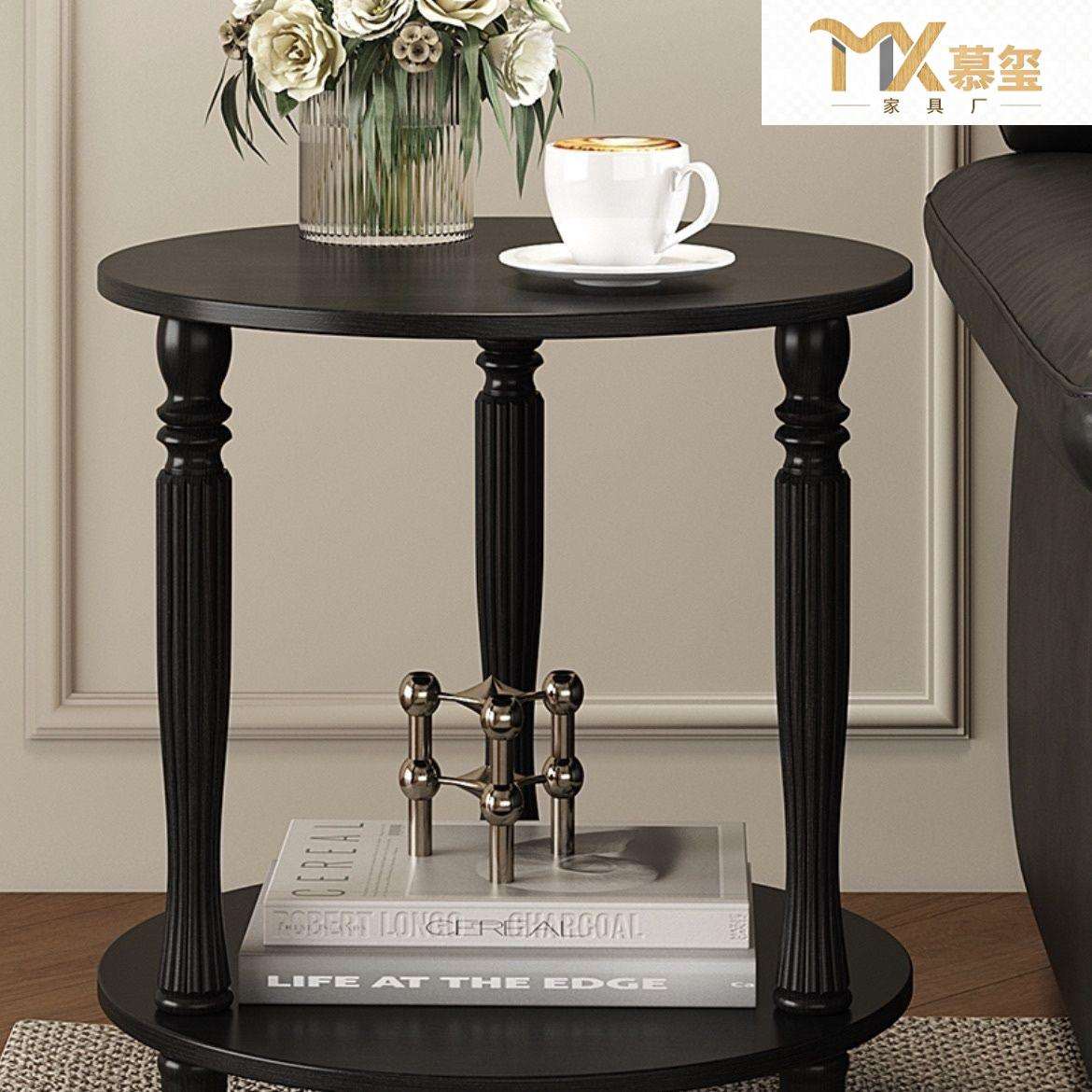 复古法式实木茶几客厅沙发卧室中古床头阳台小桌子奶油置物架角几