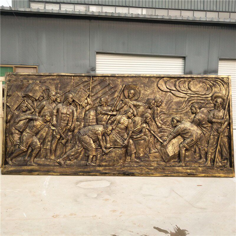 仿铜玻璃钢人物浮雕定制铜色户外抗战主题红军造型虎门硝烟雕塑