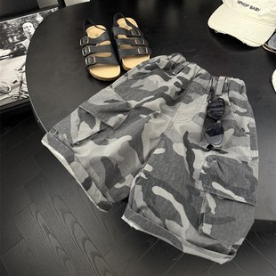 裤 2025夏季 滑板休闲工装 男童大口袋酷帅五分裤 潮 儿童户外迷彩中裤