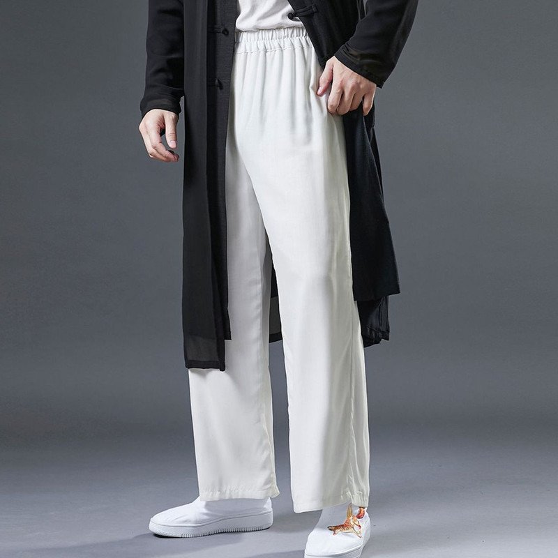 中国风阔腿裤男女款仙气雪纺直筒裤双层薄款宽松中式禅意汉服裤子