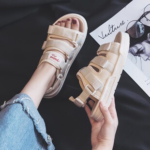 女夏季 拖鞋 2021新款 男露趾沙滩大码 一鞋 软底鞋 两穿情侣魔术贴凉鞋