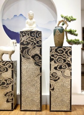 新中式仿古祥云展示柱落地摆件茶室栓马柱家居客厅玄关装饰品底座