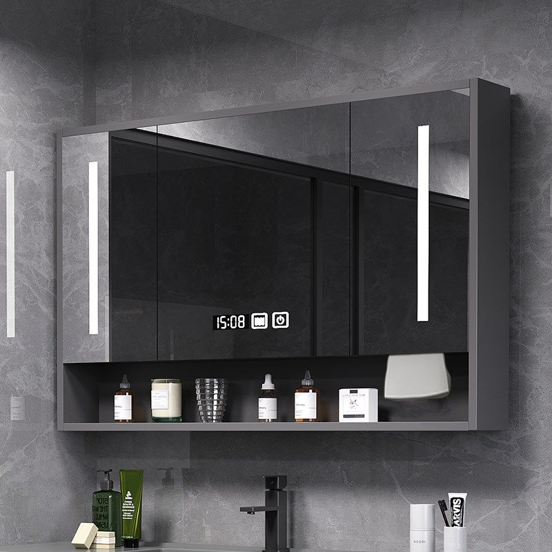 智能浴室镜柜挂墙式除雾带灯卫生间梳妆镜定制储物柜带置物架实木