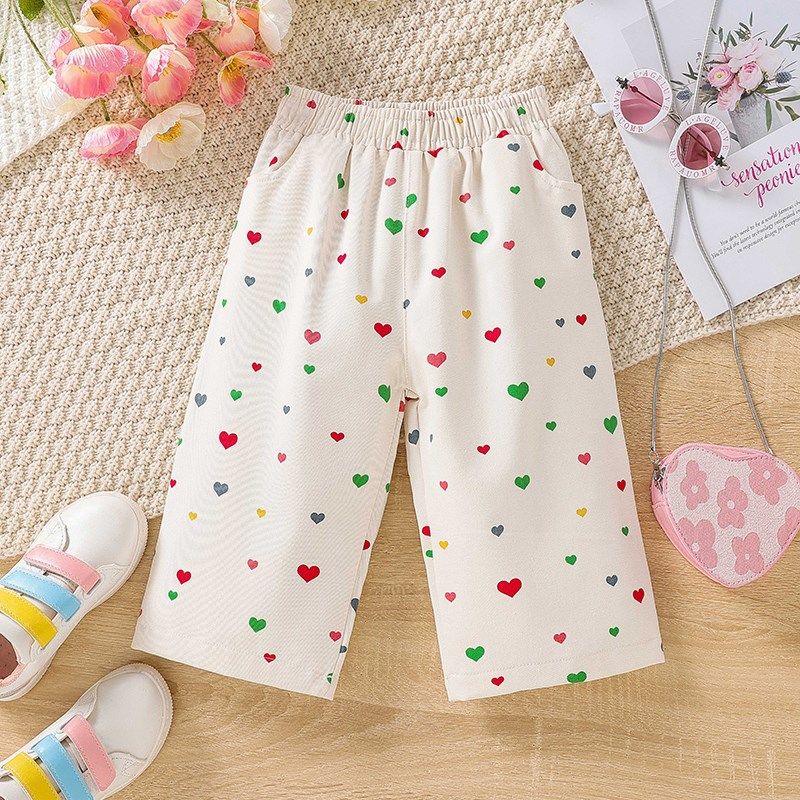 儿童裤子女春秋纯棉外穿洋气阔腿宽松九分裤小童休闲中腰直筒长裤,童装/婴儿装/亲子装,裤子,淘宝优惠券,粉丝福利购,淘宝优惠卷