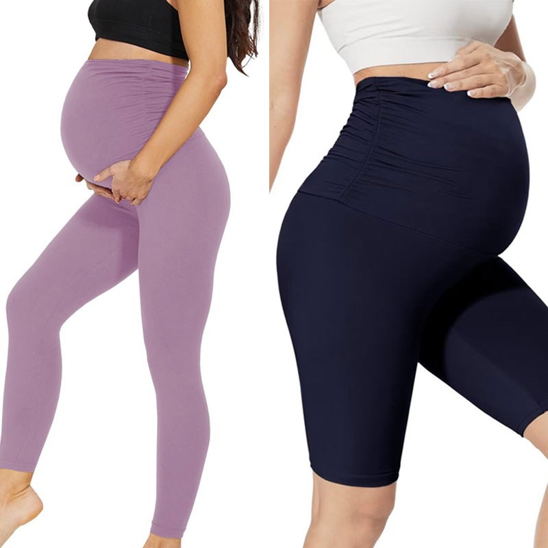 孕妇瑜伽长裤高腰托腹柔软透气九分裤时尚休闲运动高弹五分紧身裤