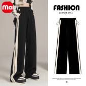 子春秋季 秋装 外穿侧边条阔腿裤 直筒托腹休闲长裤 大码 孕妇裤