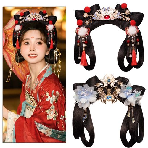 古风汉服一体式懒人新手党假发包仙气百搭气质花朵流苏发夹配饰