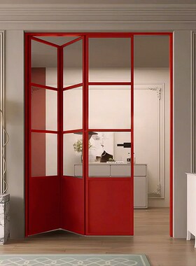 折叠门网红色书房阳台无轨玻璃门定制吊轨折叠推拉移门房间隔断门