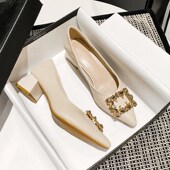 女鞋 晚晚鞋 313233法式 粗跟单鞋 真皮34小码 秋款 高跟鞋 女2024年新款