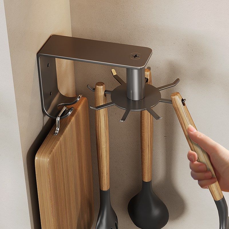 枪灰厨房旋转挂钩壁挂式置物架厨具收纳架锅铲勺子铲子挂架免打孔,厨房/烹饪用具,厨房墙壁置物架/厨房墙壁挂架,淘宝优惠券,粉丝福利购,淘宝优惠卷