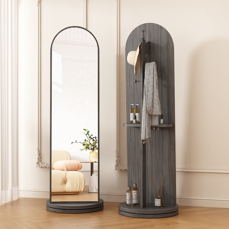 法式可旋转全身穿衣镜卧室立式落地镜挂衣架一体置物X衣帽架带镜