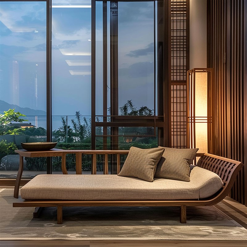 新中式复古实木黑胡桃白q蜡木沙发布艺客厅办公室酒店民宿高端家