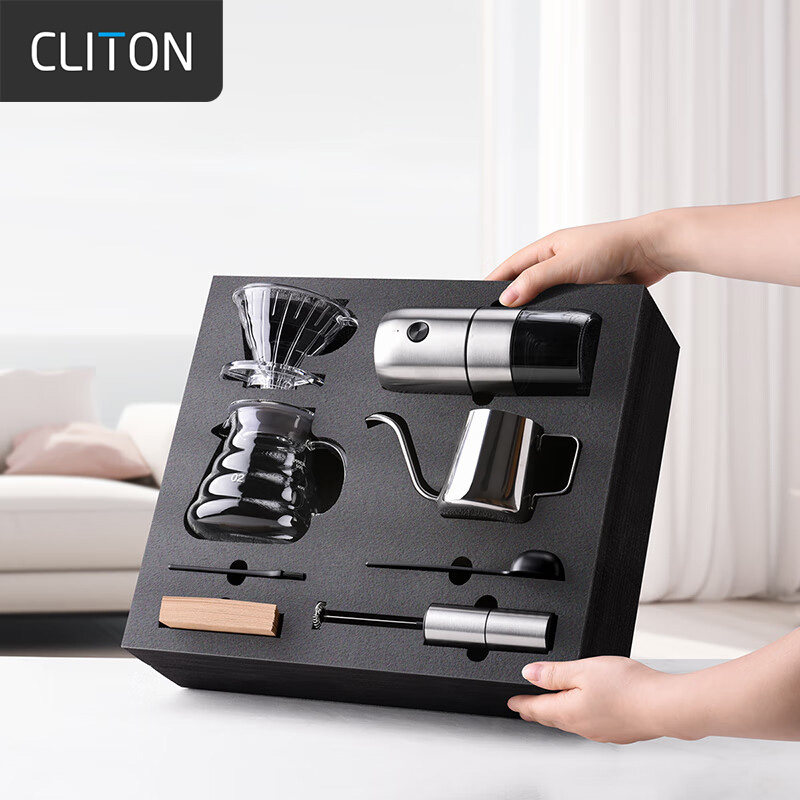 电动咖啡磨豆机 手摇咖啡豆研磨机手冲手磨咖啡机滤杯手冲壶套装