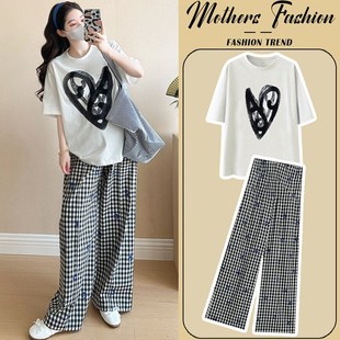 宽松休闲印花白色圆领上衣裤 孕妇套装 韩版 2025新款 子两件套女 夏季