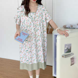 2023新款胖mm大码睡裙夏季女200斤睡衣纯棉绸胖女孩连衣裙子夏天