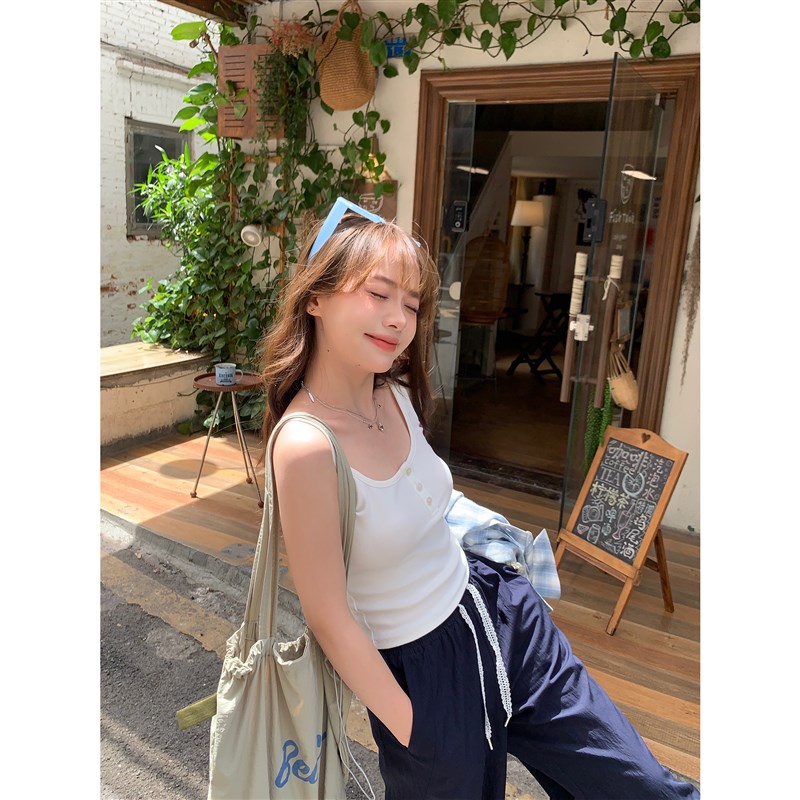切糕自制小个子春夏季短款上衣女百搭时尚通勤无袖吊带背心