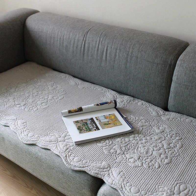 韩国刺绣花纹绗缝纯棉防滑沙发垫纯色现代简约椅垫抗皱.全棉垫布