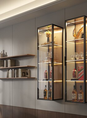 定制极简悬浮玻璃吊柜墙壁柜挂z墙式客厅家用厨房铝合金酒柜展示