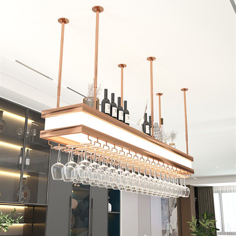 酒吧吊架悬挂高端发光酒杯架吧台酒架倒挂L餐厅不锈钢高脚杯展示