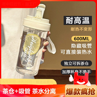 学生水杯夏季女生便携高颜u值吸管杯ins耐高温带茶隔新款吸管水杯