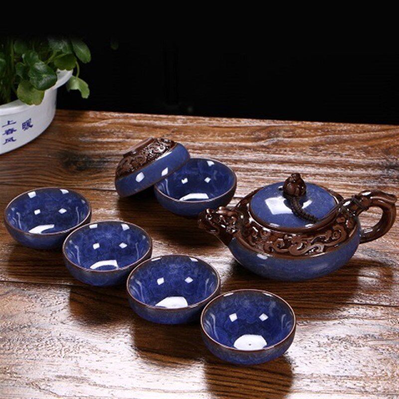 冰裂茶具套装 功夫茶具 整套茶具紫砂 浮雕茶具茶U杯陶瓷茶壶套装